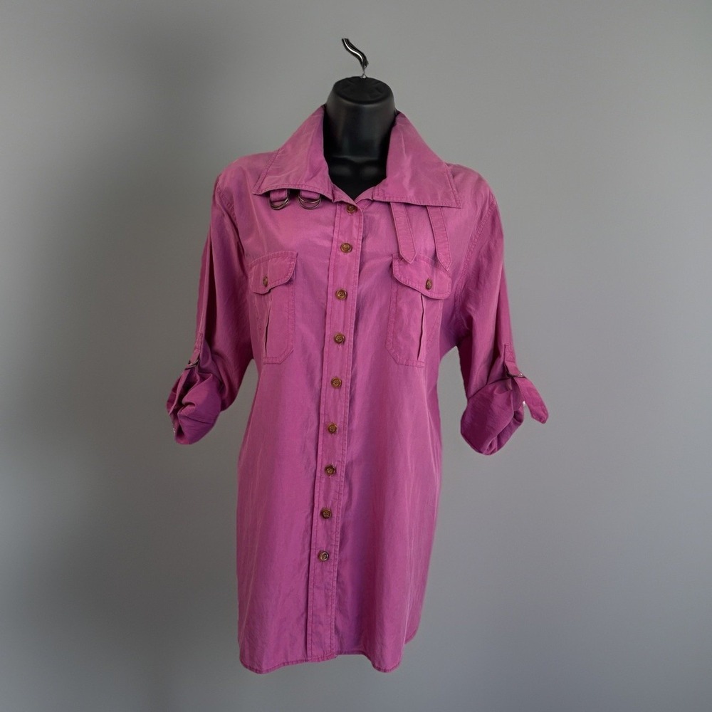 Avant Garde‎ Pink Silk Blouse D-Ring Collar MP Button Buckle Soft Surroundings